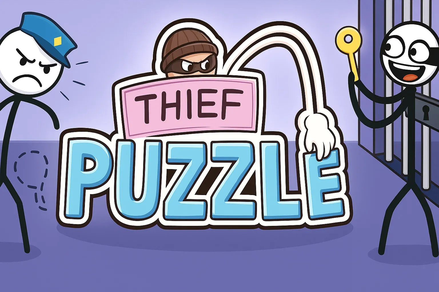A cartoon thief is shown on a puzzle game.