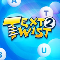 A blue and yellow game called Text Twist 2.