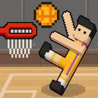 A basketball player is jumping to hit a basket ball.