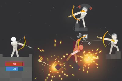 A game screen with a man holding a bow and arrow.