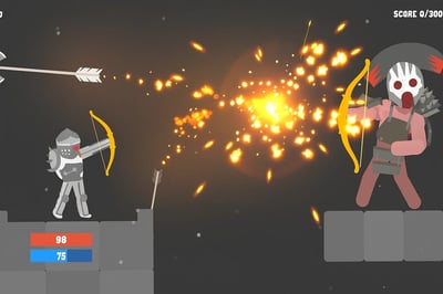A game screen of two archers shooting at each other.
