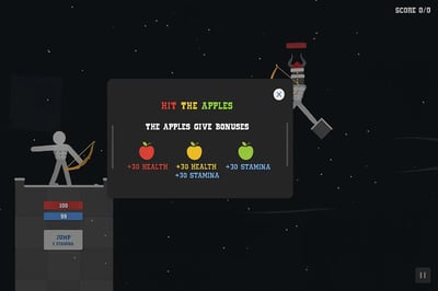 A game screen shot of a game called Hit the Apples.