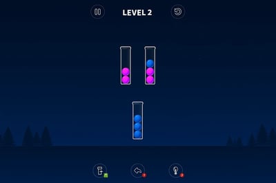 A game with two levels of ball sorting.