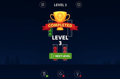 A screenshot of a game with a gold trophy and the words "Completed Level 3".