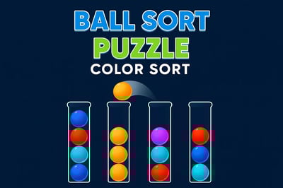Screenshots of a ball sort puzzle game.